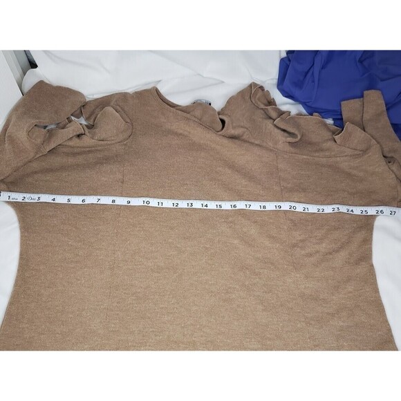 Zara W/B Collection Woman's Ruffle-Sleeve Cold Shoulder Sweater Tan (Size L) - Picture 5 of 9